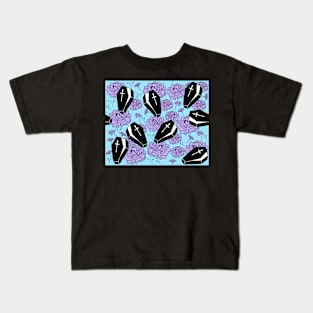 Whimsigoth Coffins and flowers on blue Kids T-Shirt